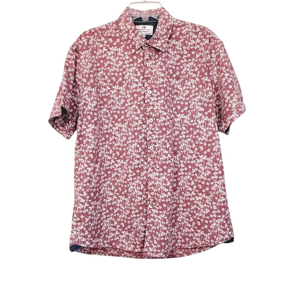 Thread & Cloth Short Sleeve Red Print Button Front Shirt